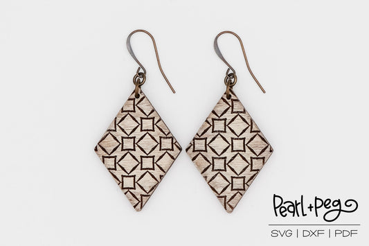 Squares and Diamonds Laser Engraved Earrings Digital Download