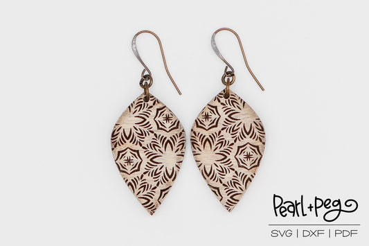 Deco Floral Spade Laser Engraved Earrings Digital Download