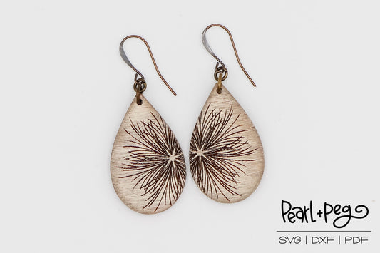 Wispy Floral Drop Laser Engraved Earrings Digital Download