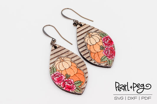 Pumpkin Peony Stripe Laser Engraved Earrings Digital Download