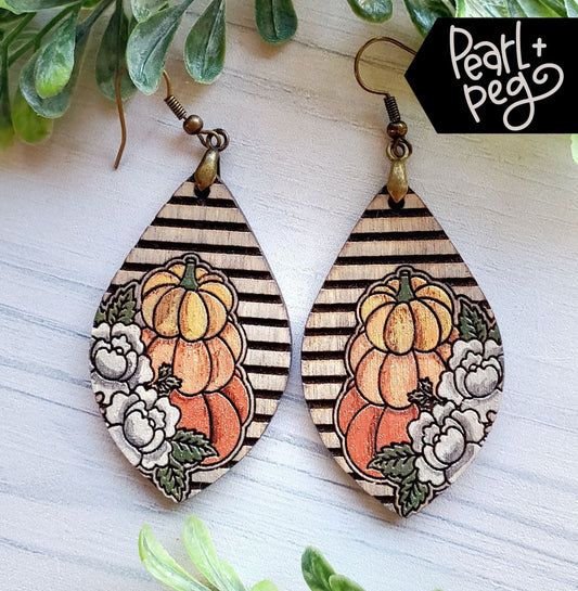Pumpkin Peony Stripe Laser Engraved Earrings Digital Download