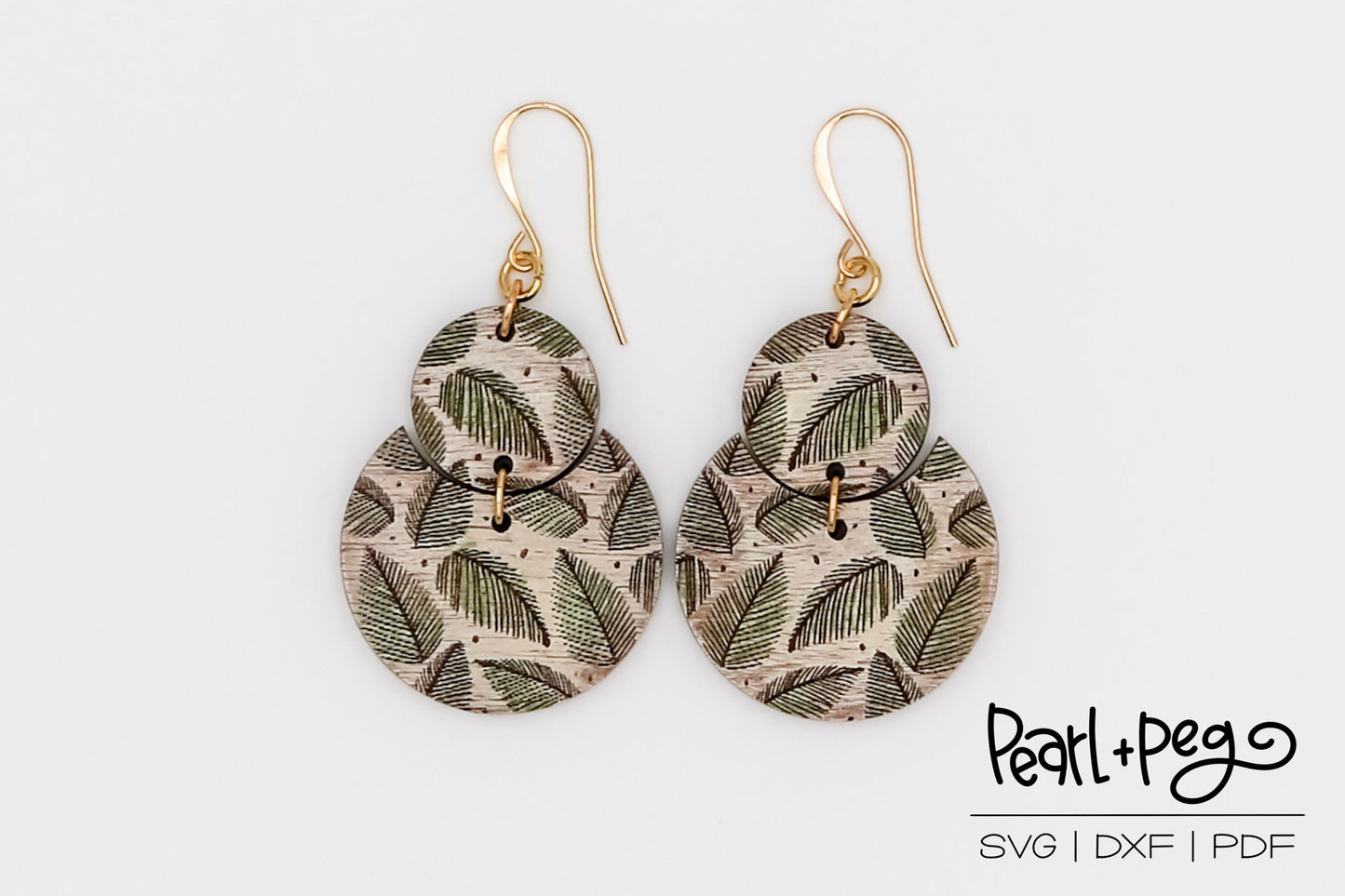 Leaves Semicircle 2 Part Laser Engraved Earrings Digital Download