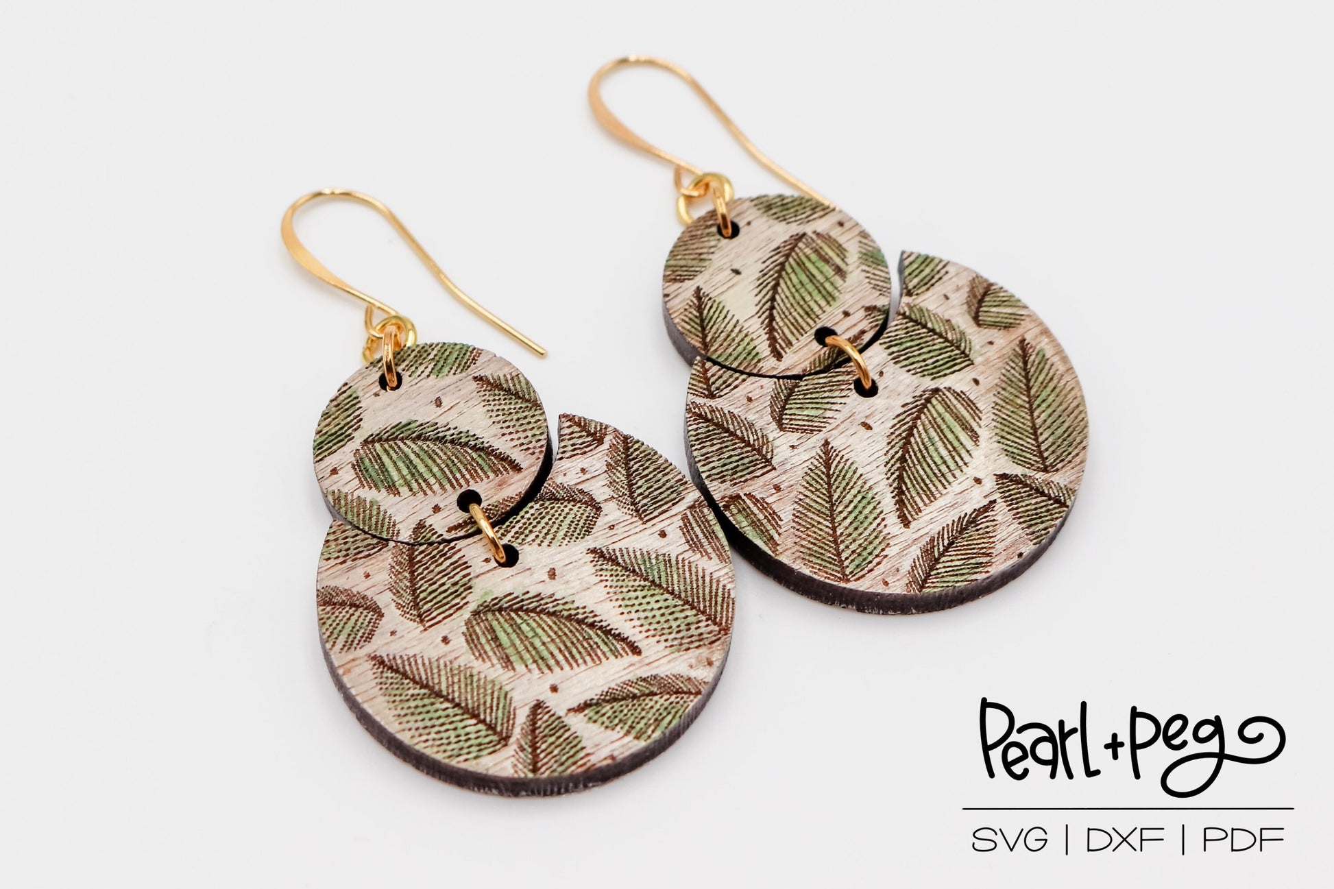 Leaves Semicircle 2 Part Laser Engraved Earrings Digital Download