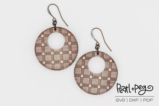 Checkered Board Round Hoop Laser Engraved Earrings Digital Download