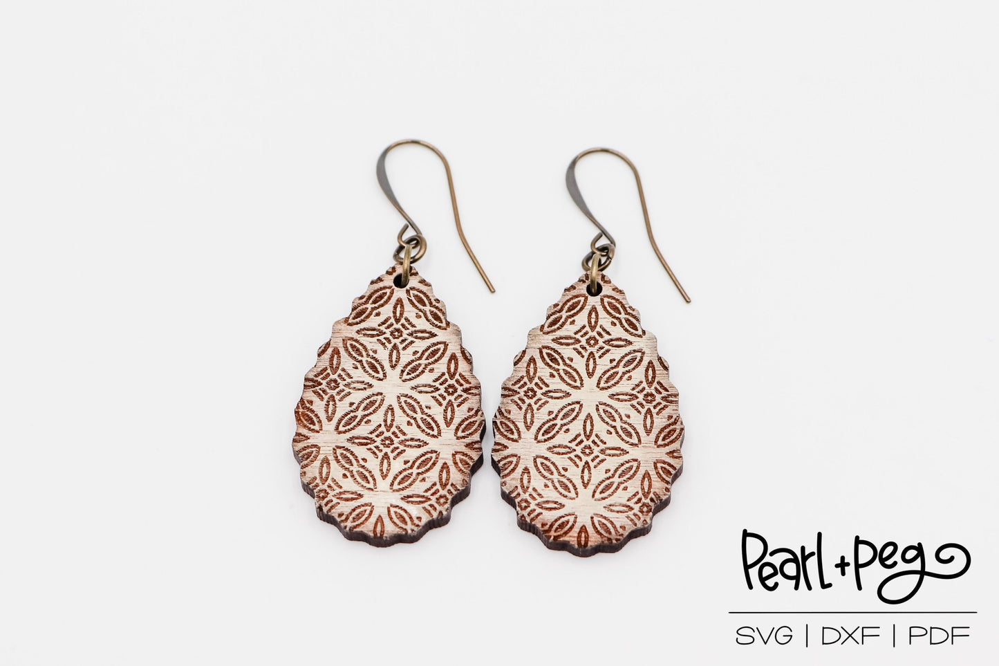 Diamond Scalloped Drop Laser Engraved Earrings Digital Download