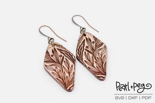 Vine Long Quad Laser Engraved Earrings Digital Download
