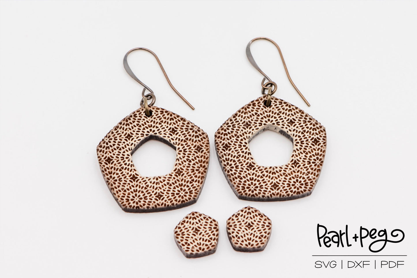 Textured Pentagon Hoop and Studs Laser Engraved Earrings Digital Download