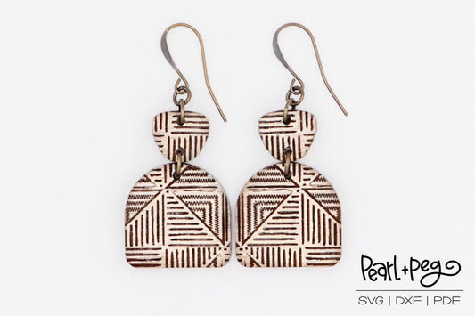 Scratched Aztec 2 Part Laser Engraved Earrings Digital Download