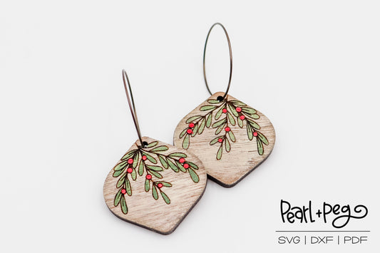 Bauble Holly Berry Laser Engraved Earrings Digital Download