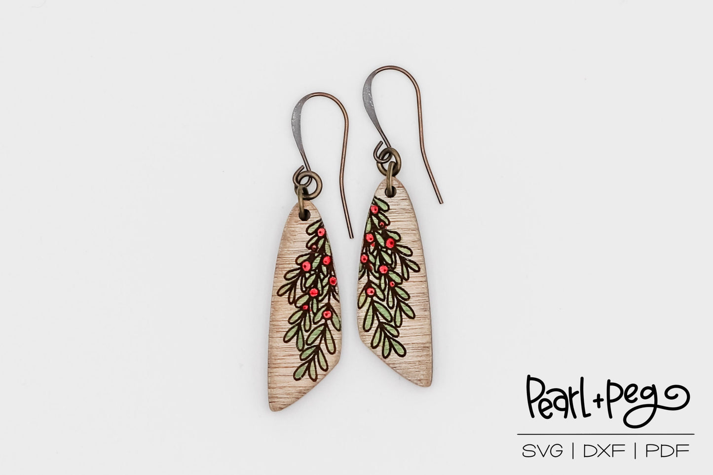 Oblong Holly Berry Laser Engraved Earrings Digital Download