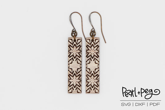 Geometric Floral Bar Laser Engraved Earrings Digital Download
