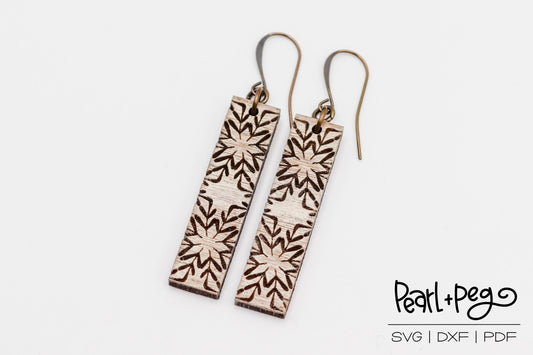 Geometric Floral Bar Laser Engraved Earrings Digital Download