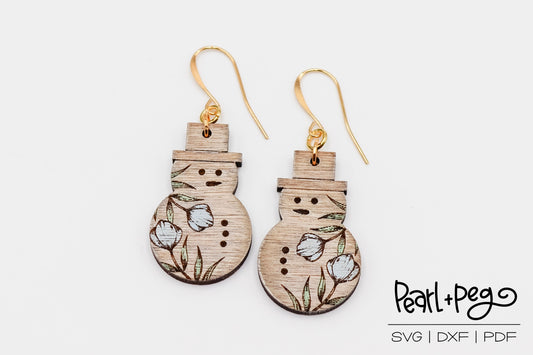 Floral Snowman Laser Engraved Earrings Digital Download