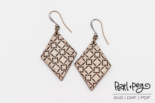 Squares and Diamonds Laser Engraved Earrings Digital Download