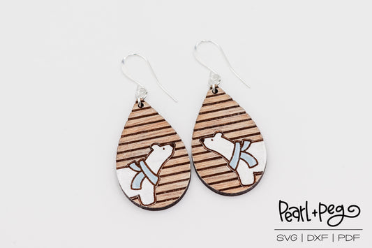 Polar Bear Stripes Laser Engraved Earrings Digital Download