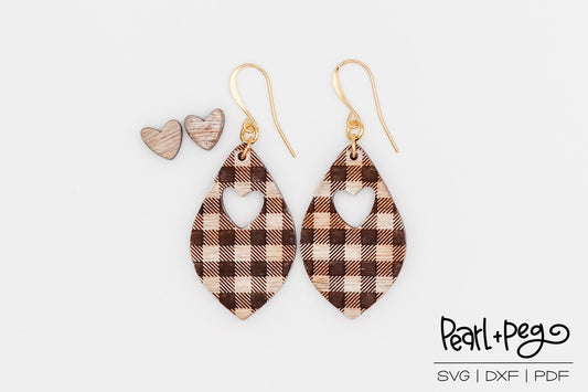 Plaid Heart Hoop Drop Laser Engraved Earrings Digital Download