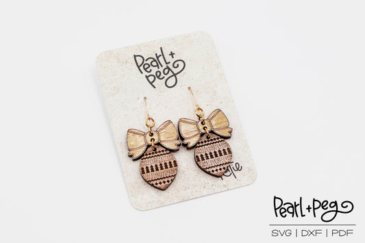 Bow and Bauble Laser Engraved Earrings Digital Download