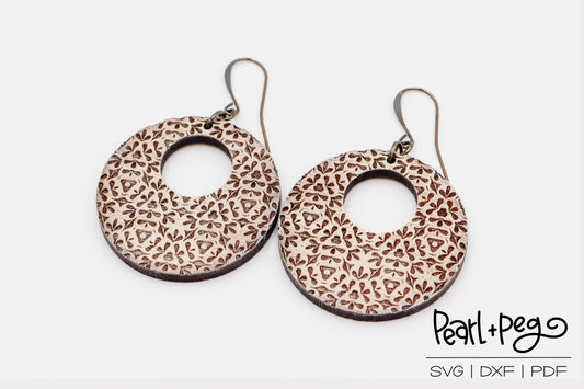 Geometric Leaves Hoop Laser Engraved Earrings Digital Download