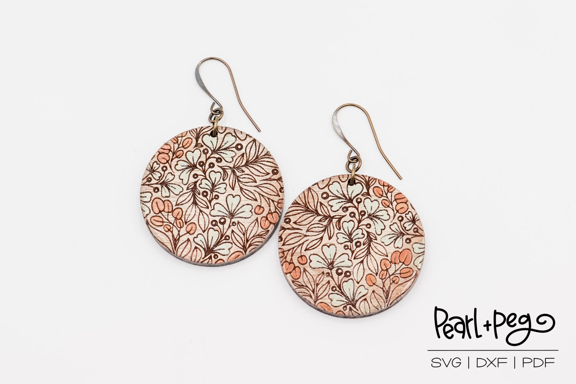 Round Botanical Garden Laser Engraved Earrings Digital Download