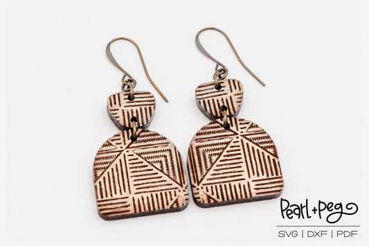 Scratched Aztec 2 Part Laser Engraved Earrings Digital Download