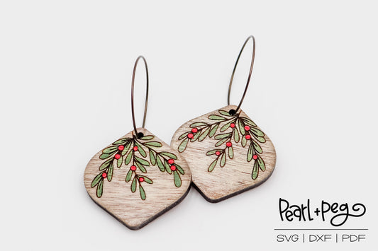 Bauble Holly Berry Laser Engraved Earrings Digital Download