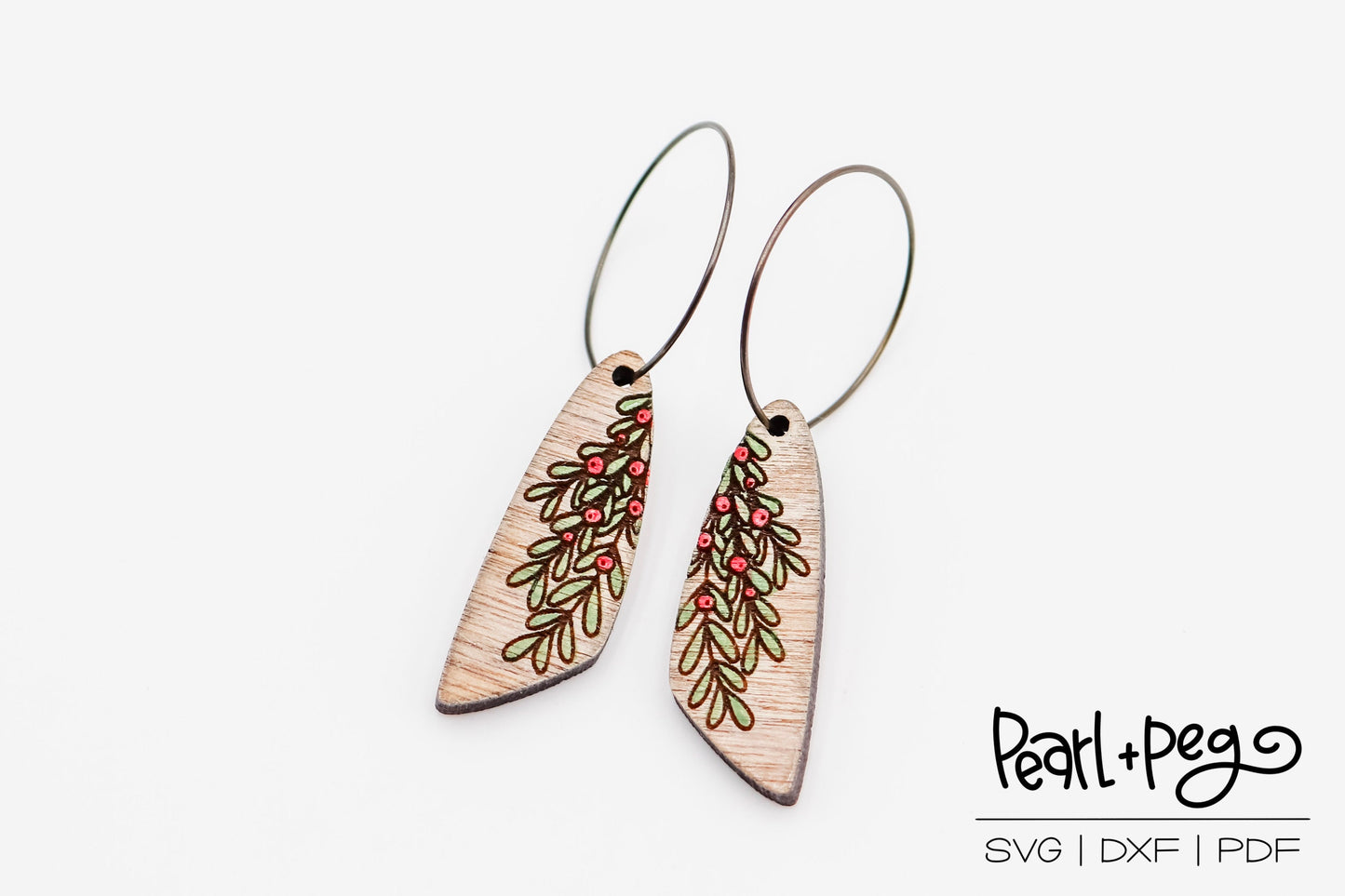 Oblong Holly Berry Laser Engraved Earrings Digital Download