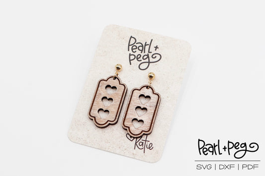 Bordered Tri Hearts Laser Engraved Earrings Digital Download