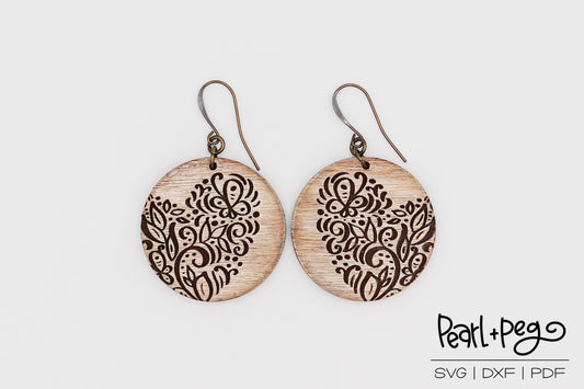 Round Swirly Heart Laser Engraved Earrings Digital Download