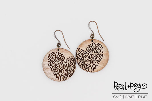Round Swirly Heart Laser Engraved Earrings Digital Download