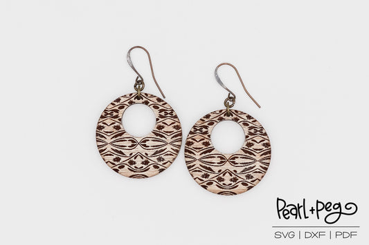 Tribal Wavy Tound Hoop Laser Engraved Earrings Digital Download