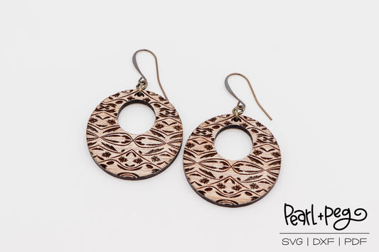 Tribal Wavy Tound Hoop Laser Engraved Earrings Digital Download