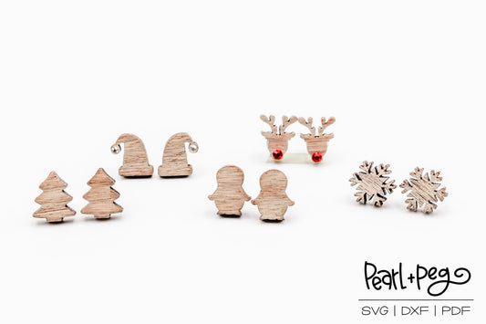 Xmas Solid Stud Shapes Laser Engraved Earrings Digital Download