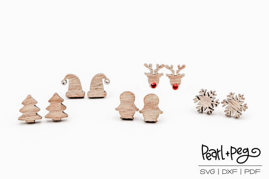 Xmas Solid Stud Shapes Laser Engraved Earrings Digital Download