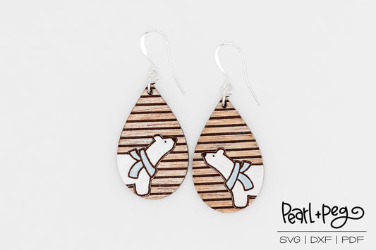 Polar Bear Stripes Laser Engraved Earrings Digital Download