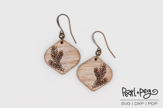 Pine Branch Bauble Laser Engraved Earrings Digital Download