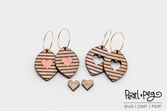 Dainty Heart and Stripes Laser Engraved Earrings Digital Download