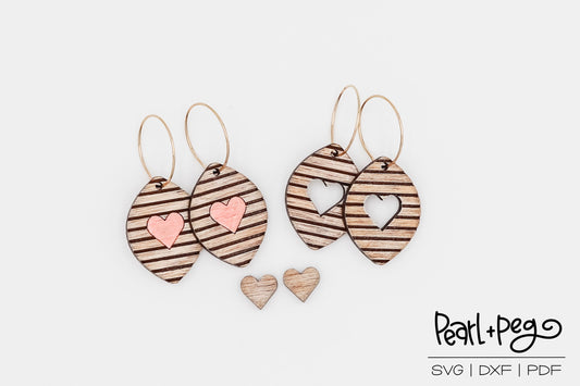 Dainty Heart and Stripes Laser Engraved Earrings Digital Download