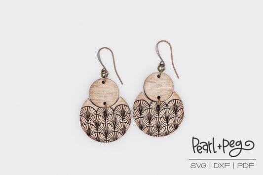 Distressed Art Deco Semi Circle Laser Engraved Earrings Digital Download