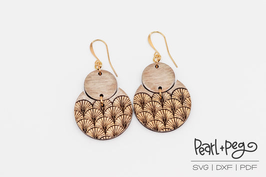 Distressed Art Deco Semi Circle Laser Engraved Earrings Digital Download