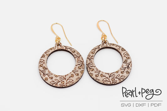Dainty Floral Large Hoop Laser Engraved Earrings Digital Download