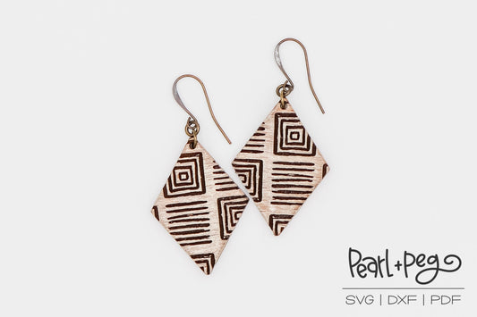 Tribal Mud cloth Diamond Laser Engraved Earrings Digital Download