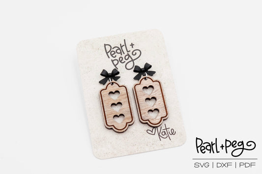 Bordered Tri Hearts Laser Engraved Earrings Digital Download