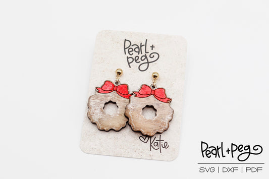 Christmas Wreath Laser Engraved Earrings Digital Download