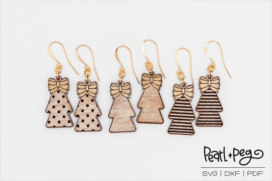 Christmas Tree Bow Bundle Laser Engraved Earrings Digital Download