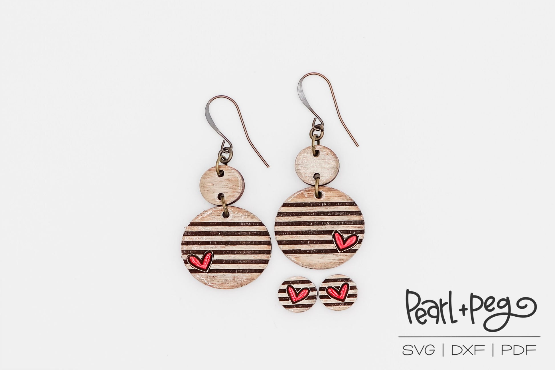 Striped Heart Circle with Stud Laser Engraved Earrings Digital Download