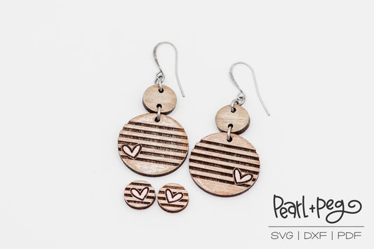 Striped Heart Circle with Stud Laser Engraved Earrings Digital Download