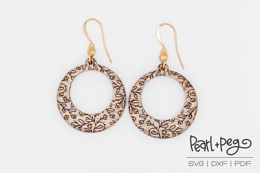 Dainty Floral Large Hoop Laser Engraved Earrings Digital Download