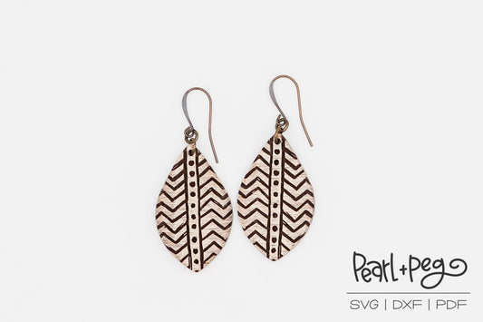 Zig Zag Tribal Drop Laser Engraved Earrings Digital Download