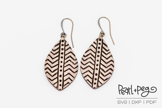 Zig Zag Tribal Drop Laser Engraved Earrings Digital Download