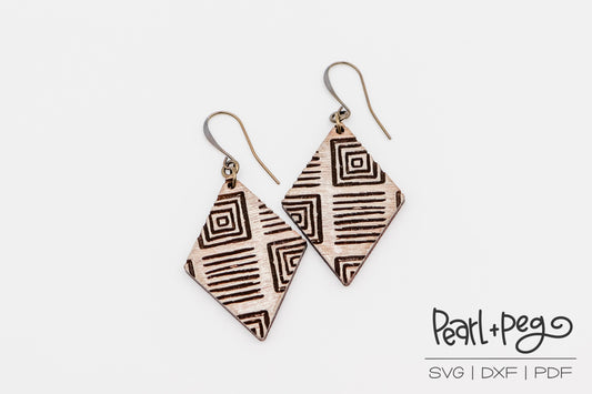 Tribal Mud cloth Diamond Laser Engraved Earrings Digital Download